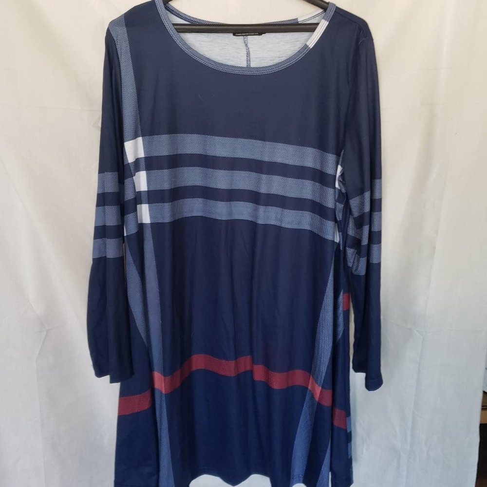 Blue, white and red plaid dress